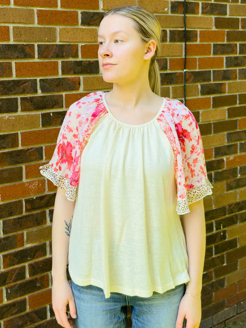 Mixed Print Short Ruffle Sleeve Top – Stinking Cute Boutique