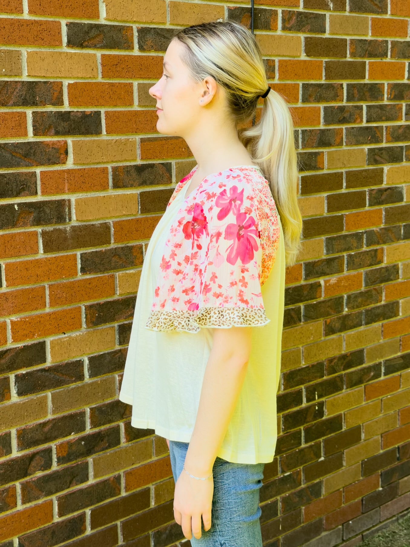 MixMixed Print Short Ruffle Sleeve Top