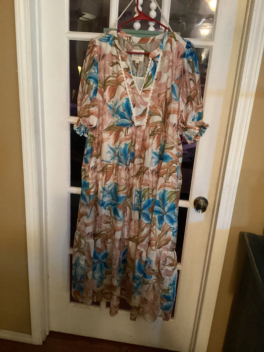 Mix Tropical Floral Tiered MIDI Dress