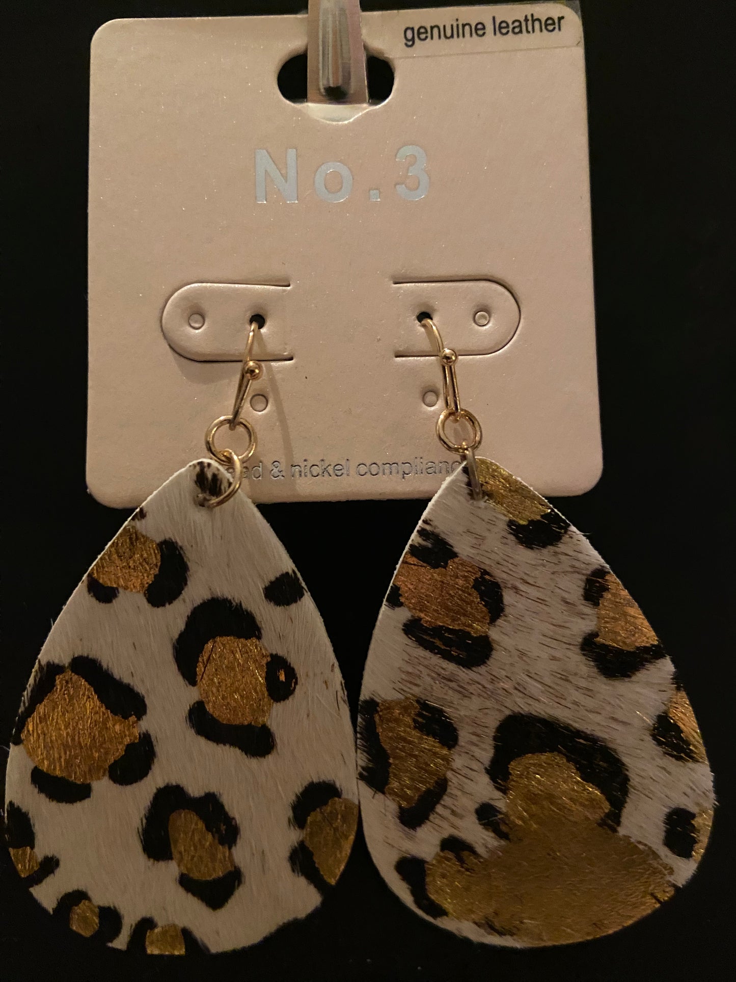 White Leopard Teardrop Earrings